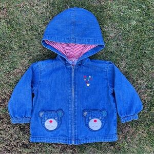 Miki House Baby Bear Pocket Denim Jacket Red Gingham Lightweight Japan 2T GUC